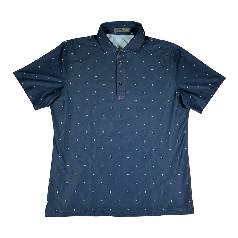 G/Fore Golf Polo Mens L Blue w/Stars Graphic AOP Athletic Stretch Performance